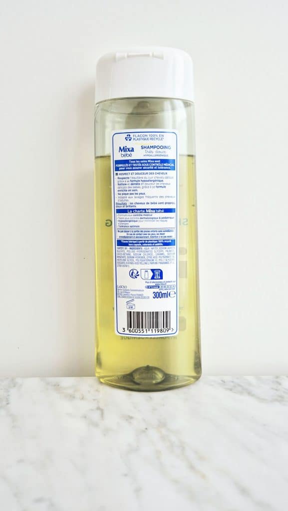 Verso Shampoing Mixa Bébé pour nettoyer ses pinceaux de maquillage ingrédients