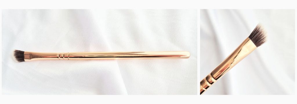 Pinceau biseauté conçu pour appliquer les fards en coin externe.