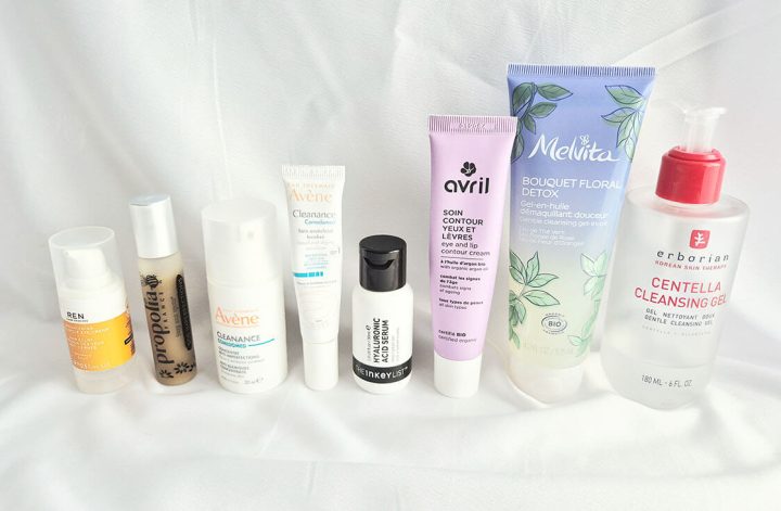 Routine acné adulte peau mixte grasse avec produits Melvita, Avène, Erborian et Propolia